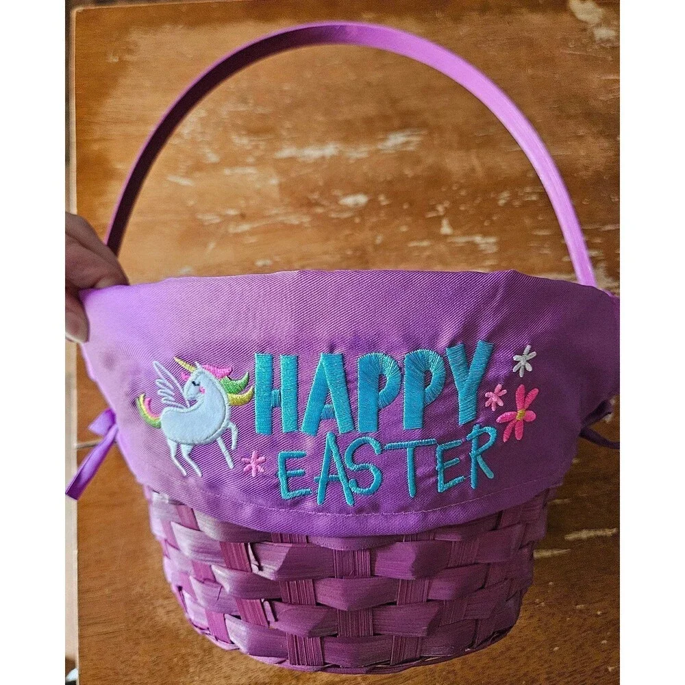 Purple Unicorn Easter Basket With Cloth Liner - Picture 1 of 8